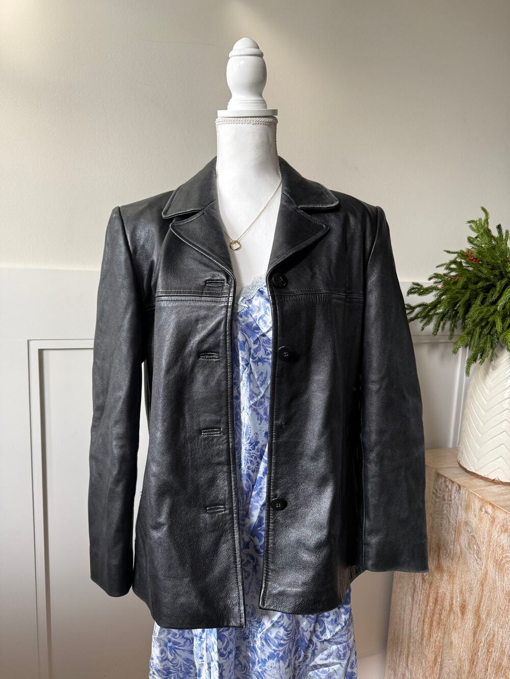 Kasper Black Vintage Genuine Leather Jacket